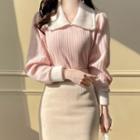 Collared Ribbed Fuzzy Pullover
