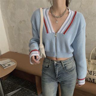 V-neck Knitted Cardigan With Zip