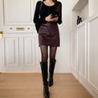Seam-trim Faux Leather Miniskirt
