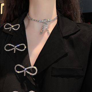 Rhinestone Bow Choker Rhinestone Bow Necklace - One Size