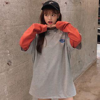 Mock Two-piece Logo Long-sleeve T-shirt