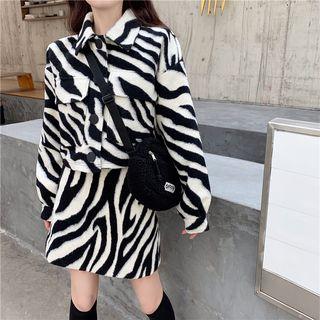 Zebra Print Single-breasted Jacket / A-line Mini Skirt