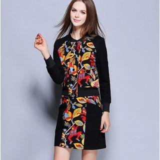 Set: Printed Panel Buttoned Jacket + Skirt