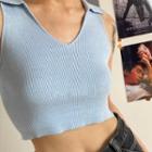 Sleeveless Collared Cropped Knit Top