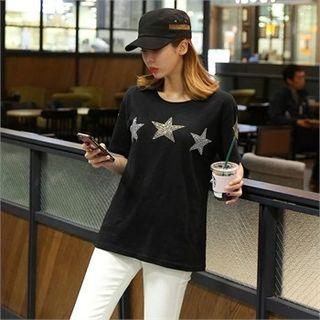 Round-neck Star Patterned T-shirt