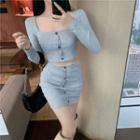 Square Neck Long-sleeve Top / Pencil Skirt