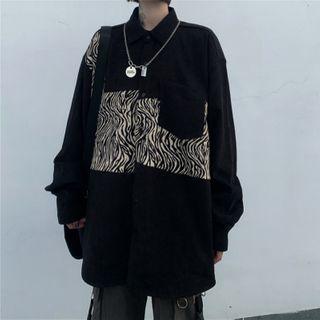 Zebra Pattern Print Paneled Shirt