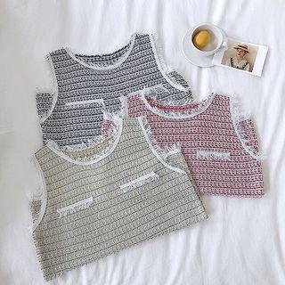 Color-block Crewneck Frayed Cut Out Knit Tank Top