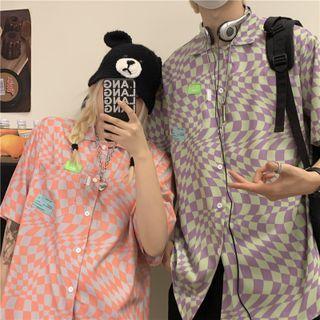 Couple Matching Short-sleeve Checkered Shirt