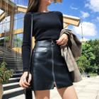 Faux-leather Zip Skirt