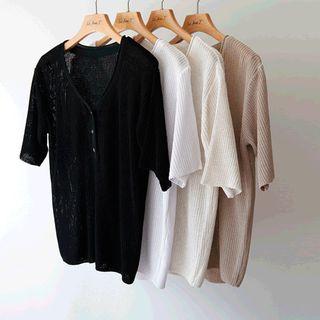 V-neck Button-trim Summer Knit Top