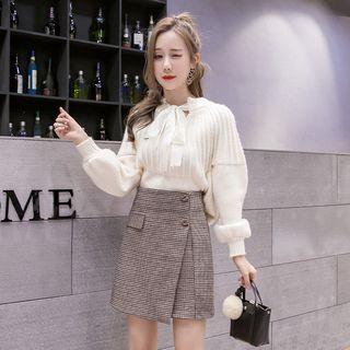 Plaid Woolen Semi A-line Skirt