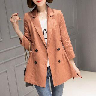 3/4-sleeve Notched-lapel Buttoned Blazer