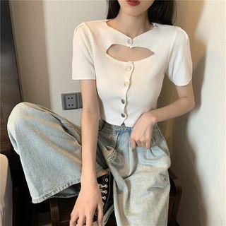 Short-sleeve Cutout Cropped Cardigan