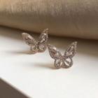 Rhinestone Butterfly Earring 1 Pair - Gold & White - One Size