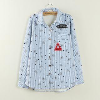 Cat Print Striped Shirt