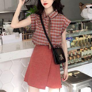 Gingham Sleeveless Shirt / A-line Skirt