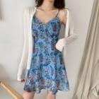 Floral Print Sleeveless Dress + Light Cardigan