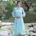 Set: 3/4-sleeve Embroidered Cheongsam + Tank Dress
