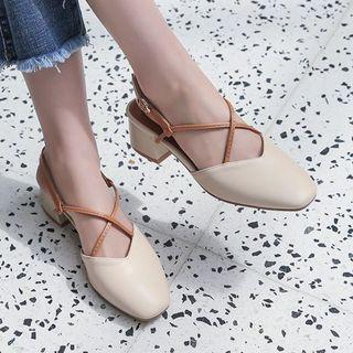 Faux Leather Crossover Slingback Strap Block Heel Sandals
