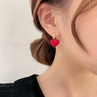 Heart Dangle Earring 1 Pair - Gold & Red - One Size