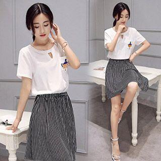 Chiffon Panel Stripe Short-sleeve Dress