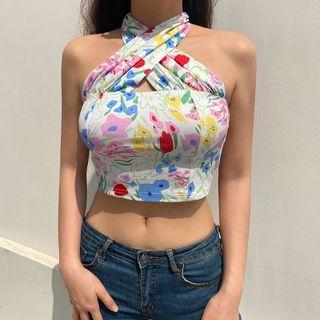 Halter-neck Floral Crop Top