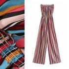 Striped Strapless Straight-cut Jumpsuit