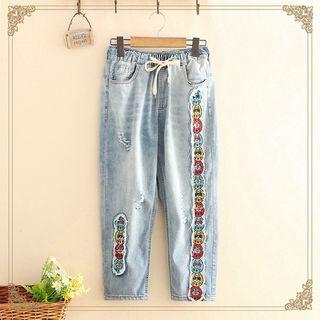 Cat Applique Straight Fit Jeans
