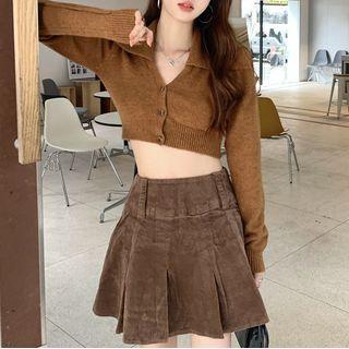 Collared Cropped Cardigan Chestnut - One Size