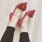 Bow Chunky Heel Pointy Pumps