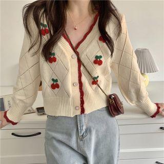 Cherry Print Pointelle Knit Top