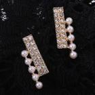 Rhinestone Faux Pearl Bar Earring 1 Pair - 925 Silver Needle Earrings - One Size