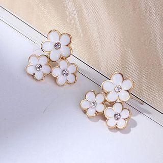 Rhinestone Alloy Flower Earring A189 - 53 - White & Gold - One Size