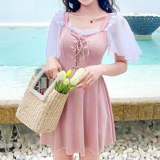 Bell-sleeve Lace-up Swim Dress