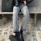 Mid Rise Washed Cropped Straight Leg Jeans
