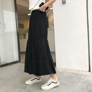 Pleated Boot-cut Pants Black - One Size