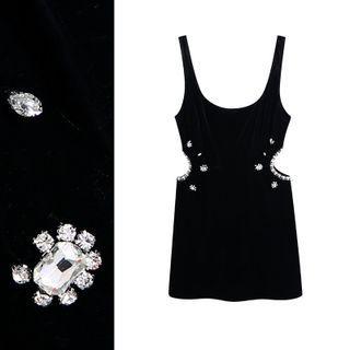 Rhinestone Cutout Tank Dress