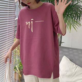 Elbow-sleeve Letter-t-shirt
