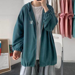 Butterfly Printed Zipped Hooded Jacket