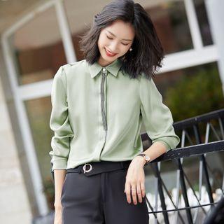 Contrast Trim Shirt / Cropped Boot-cut Pants
