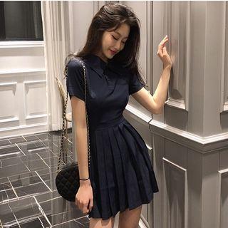 Short-sleeve Pleated Mini Polo Dress