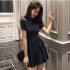 Short-sleeve Pleated Mini Polo Dress