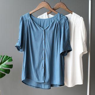 Plain Short-sleeve V-neck Shirt