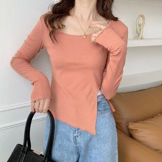 Round-neck Plain Split Cropped Top