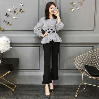 Set: Striped Peplum Blouse + Boot Cut Pants