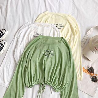 Sheer Drawstring Waist Lettering T-shirt
