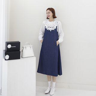 Open-placket Contrast-trim Denim Blouse