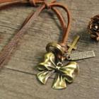Genuine Leather Ribbon Necklace Coffee - One Size