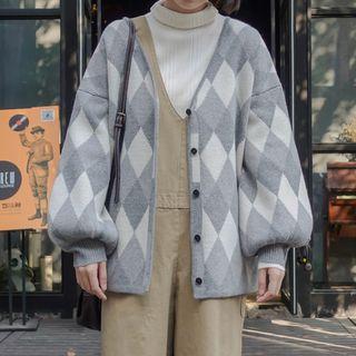 Argyle Cardigan Gray & Beige - One Size